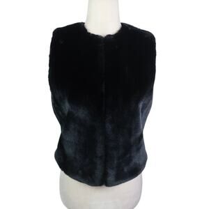 Vintage 90s Cache Black Faux Fur Vest Zip Front Cropped XS